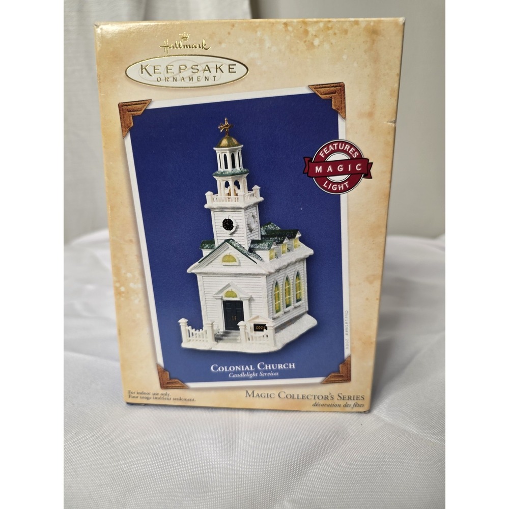 Hallmark Keepsake Ornament Colonial‎ Church 2004 Candlelight Service light card